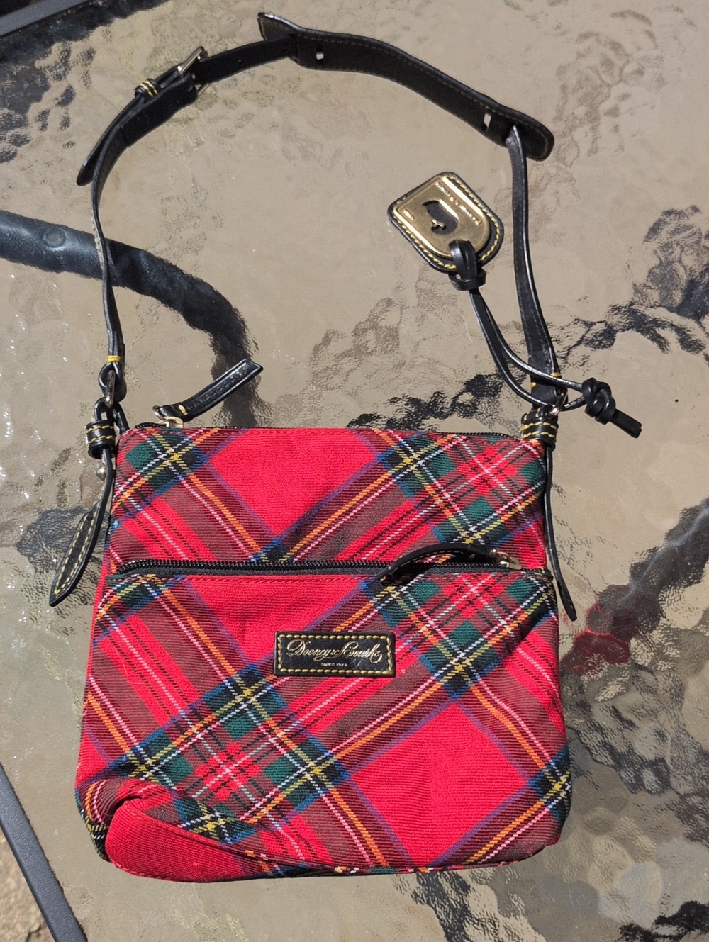 Dooney & Bourke Red Plaid Crossbody with Black Leather Strap